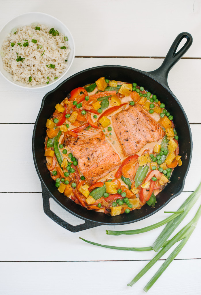 Butternut Squash, Salmon + Vegetable Curry via simplyrealhealth.com