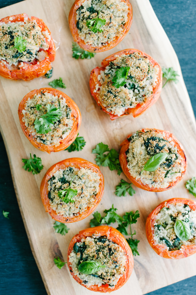 Quinoa Stuffed Baked Tomatoes via simplyrealhealth.com