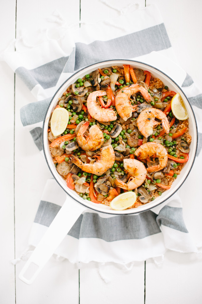 Organic Sausage, Shrimp + Quinoa Paella via simplyrealhealth.com 