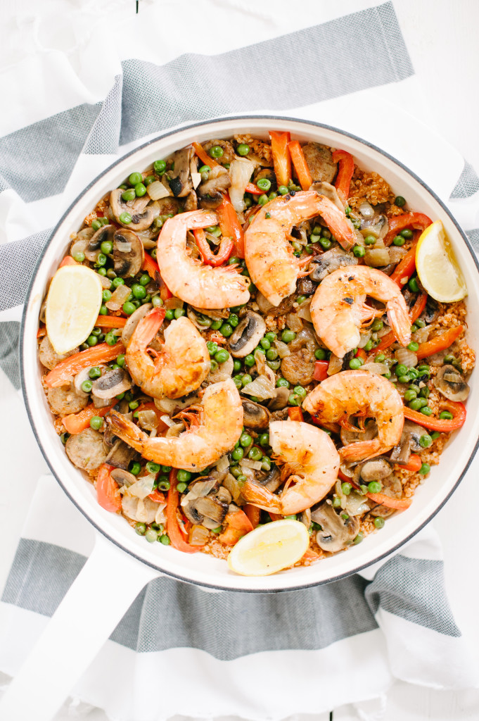 Organic Sausage, Shrimp + Quinoa Paella via simplyrealhealth.com 