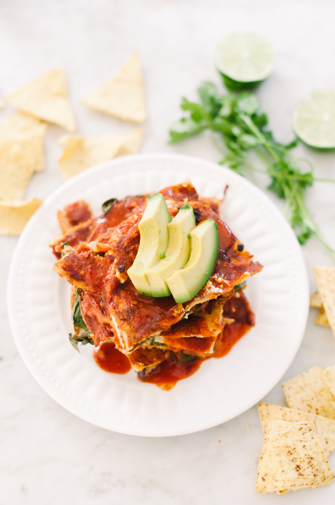 Spinach + Black Bean Enchilada Bake from The Simply Real Health Cookbook (gluten-free). The prefect make-ahead meal! 